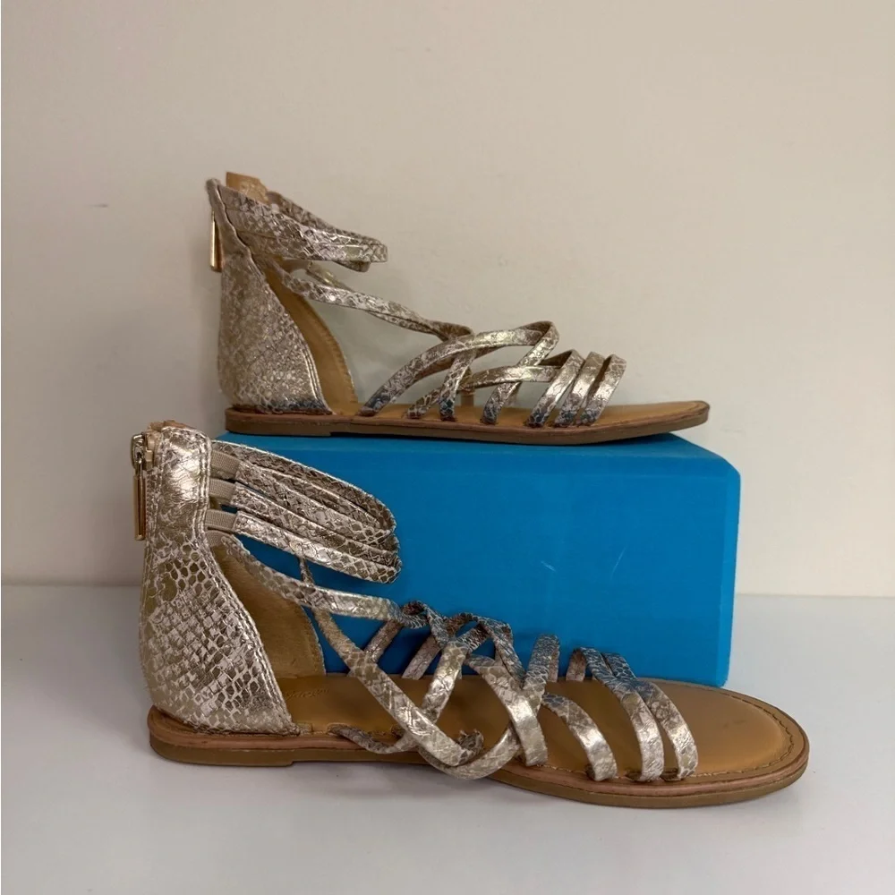 Cat&Jack: Girls Gold Metallic Gladiator Strappy Zipper Sandals, Size 3